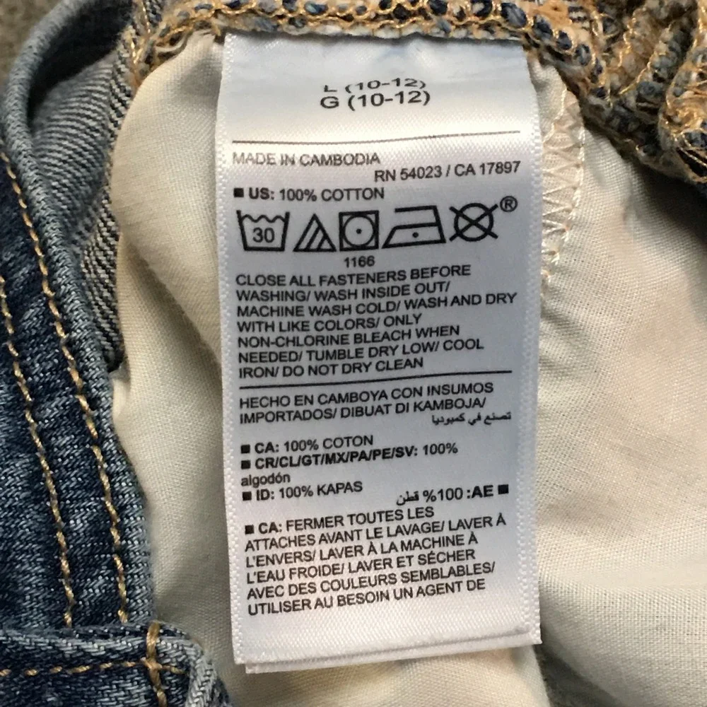 Old Navy Denim Overalls Girls Sz L 10-12 Blue Distressed Straight Leg 90s Casual